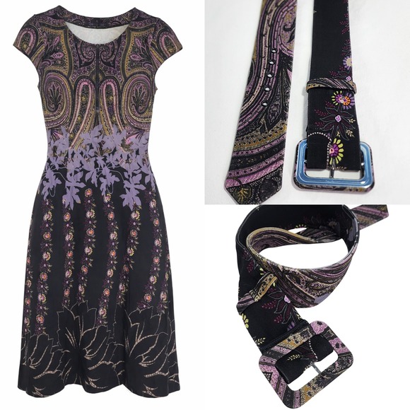 Etro Dresses & Skirts - Etro Paisley Floral Sheath Dress Stretch Italian Designer Boho Belt Womens 4 40